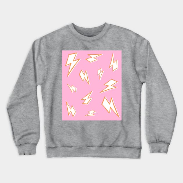 Sketchy Orange and White Lightning Bolts on Pink Crewneck Sweatshirt by OneThreeSix